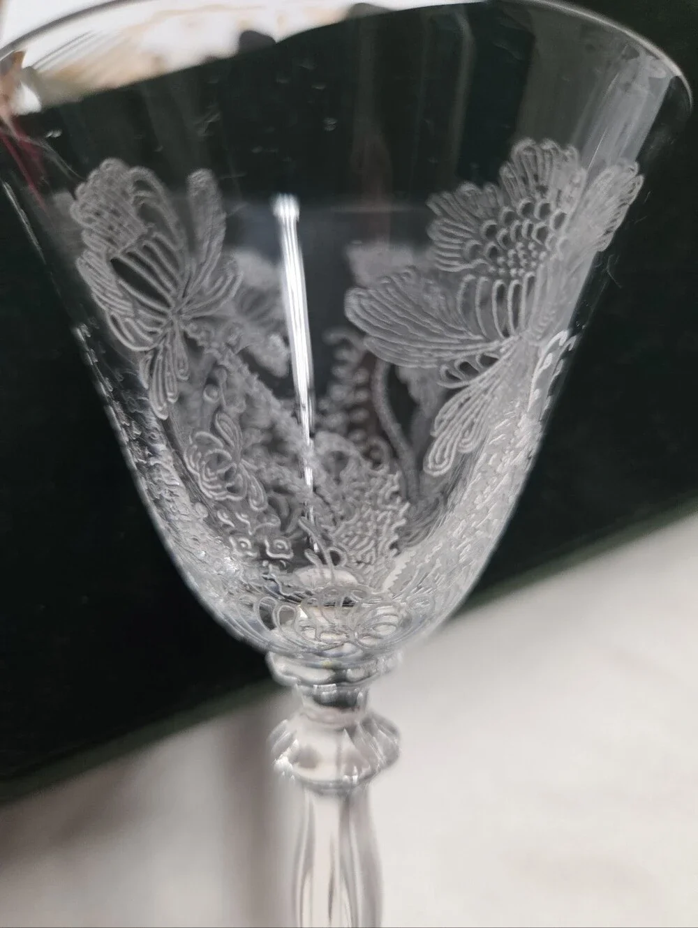 Fostoria Crystal Etched Floral Wine Water Goblet Glass -Clear in Shirley Pattern